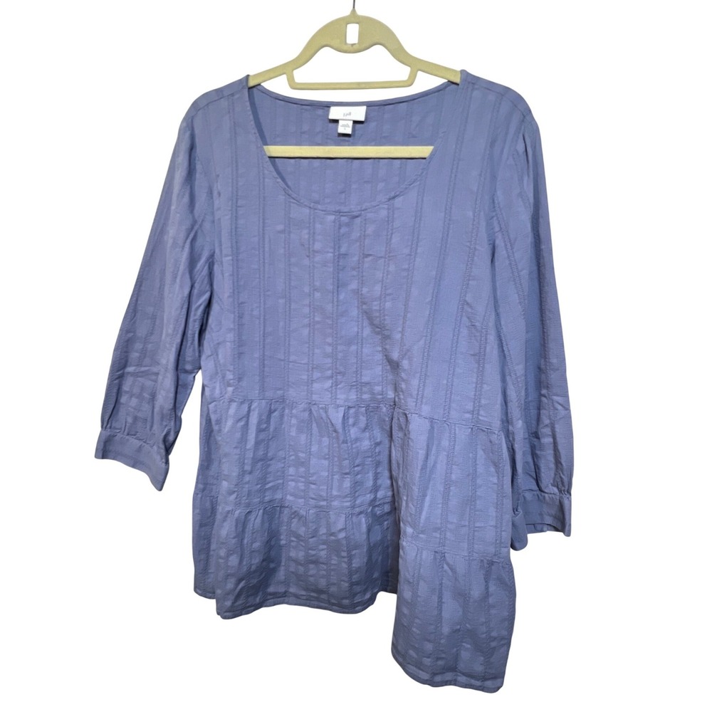J.Jill Blue Cotton Dobby‎ Stripe Tiered Tunic Top 3/4 Sleeve Large